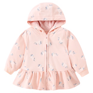 儿童春秋外套中小童女孩连帽拉链衫女童秋冬卫衣洋气纯棉上衣粉色