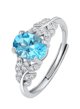 瑞士蓝女纯银复古气质托帕石戒指