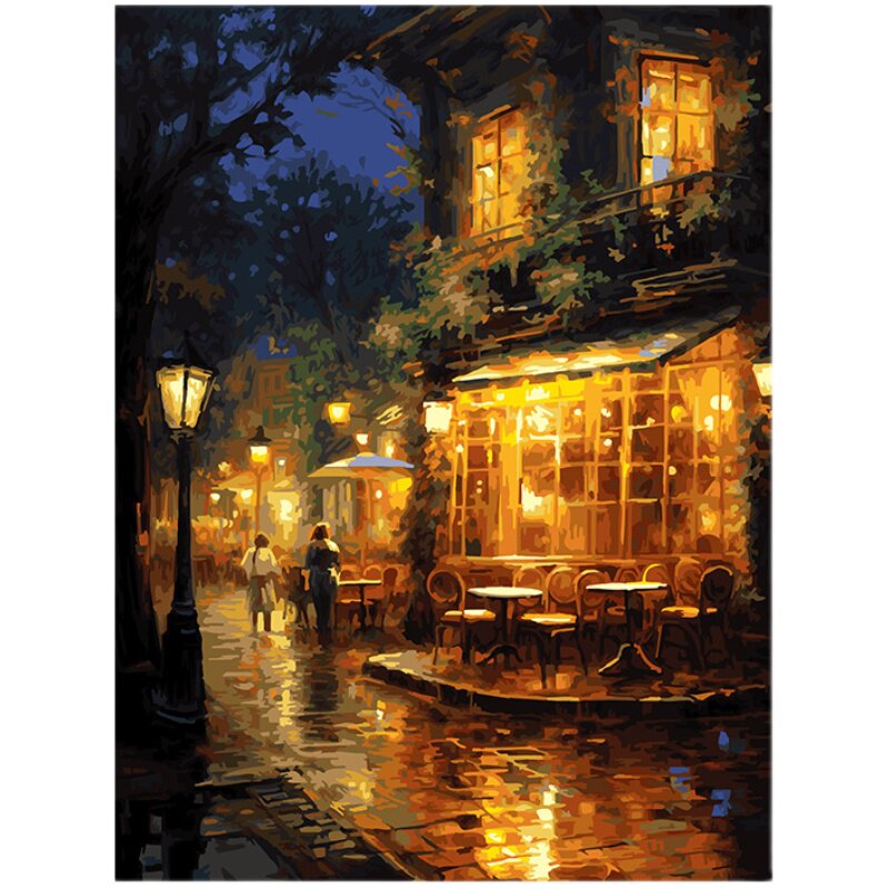 自油自画DIY数字油画傍晚的街道