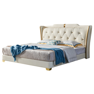 晨巢意式轻奢皮床主卧一米八双人床现代简约软包皮床高端实木床