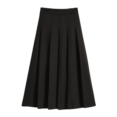 黑色西装百褶半身裙女春季大码遮肚子高腰垂感显瘦a字伞裙中长裙