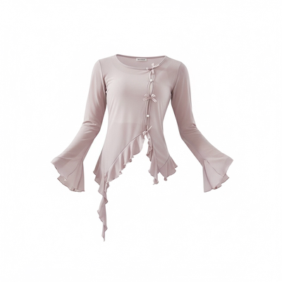 成人蝴蝶结钉珠长袖上衣
