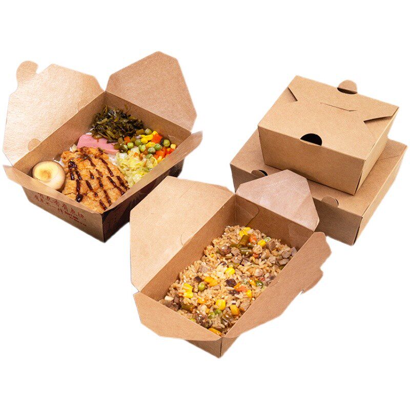 牛皮纸炒饭一次性餐盒打包盒炸鸡烤肉沙拉便当外卖饭防油定制
