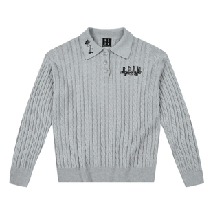 MEDM 扣子毛线毛衣玫瑰刺绣休闲长袖polo衫美式慵懒风情侣上衣秋