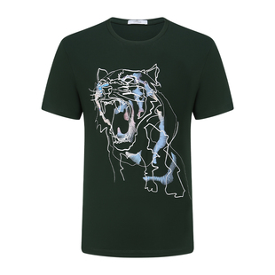 宾度男装夏季男士3D虎头元素休闲短袖T恤男圆领简约百搭透气上衣