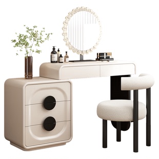 新款实木梳妆台烤漆现代简约化妆桌高级斗柜一体奶油风床尾化妆台