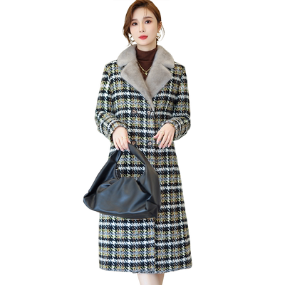 编织粗花呢外套女2022冬水貂毛领