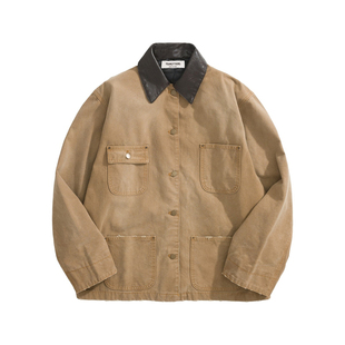 FW25 YOUNGYTKING Leather CollarJacket 皮领工装夹克男女