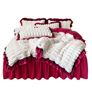 加厚兔毛牛奶绒四件套2025新款冬季珊瑚绒床单被套床笠床裙款床品