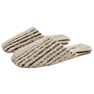 秋季轻奢简约条纹毛绒软糯家用亲肤绒面棉拖鞋女情侣室内防滑居家