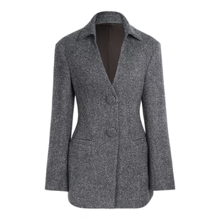 LYNEE【罗浮宫外套】Prad@风V领花式收腰外套女25冬花纱羊毛大衣