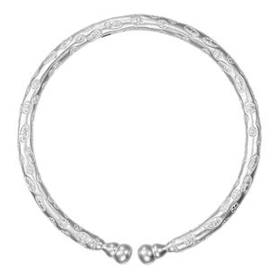 吴越老银铺足银手镯 9999足银素吉禄手镯气质百搭古法纯银手镯