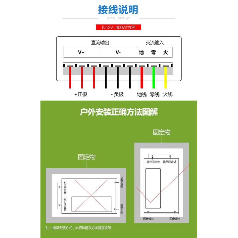 J-12V-400W工程亮化防雨专用开关电源33A灯箱LED发光字广告变压器