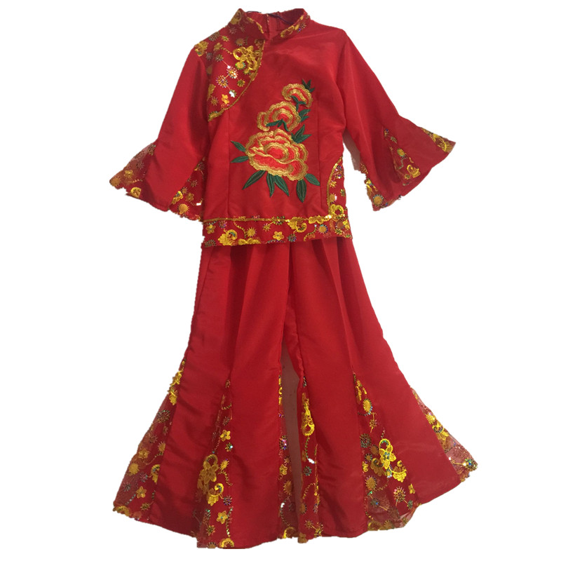 2019新款喜庆秧歌腰鼓服女中老年舞蹈演出服加大扇子舞服装广场舞