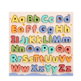 儿童大小写英文字母拼板早教益智学习认知拼图有底图宝宝木制玩具
