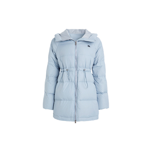 ABMY 白鸭绒高领连帽防风中长款羽绒服加厚保暖清新抽绳收腰外套