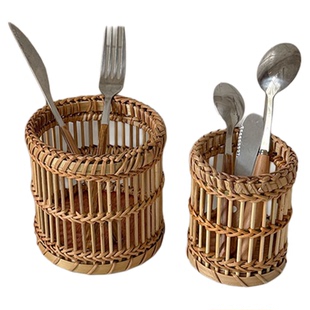 竹编筷子筒笔筒化妆刷收纳盒家用厨房收纳置物架台面筷笼刀叉筒