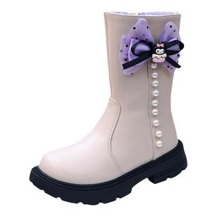 女童马丁靴高筒靴库洛米公主靴真皮软底加绒棉靴2026秋冬新款单靴