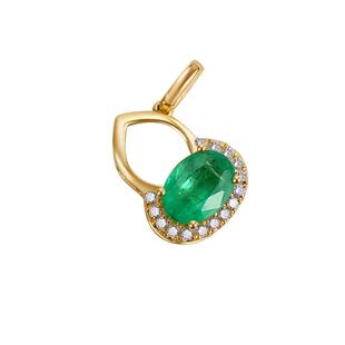 海蒂珠宝 梦瑶赞比亚祖母绿吊坠18K金开合扣 钻石吊坠彩宝颈饰◇