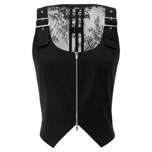 uhot/诱货26春黑色条纹蕾丝拼接马甲精致修身流光甜酷风UWLS1N015