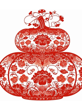 中国风红色花纹福禄墙贴客厅走廊装饰贴纸防水防晒自粘背景墙贴纸