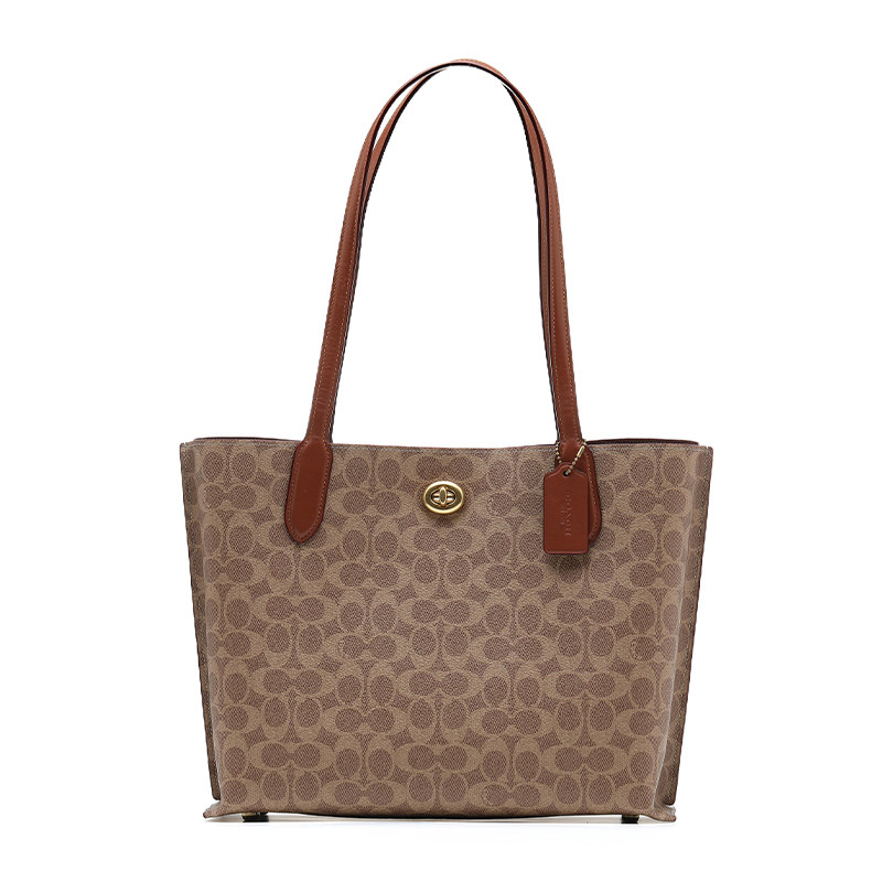 【自营】COACH/蔻驰女士全幅LOGO印花单肩手提包托特包大号