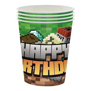 我的世界主题生日派对装饰像素游戏桌布纸盘纸杯巾拉旗气球背景布