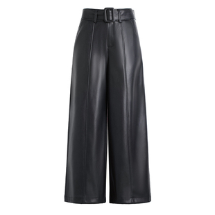 海宁真皮皮裤女九分裤2025秋冬新款绵羊皮高腰显瘦大码直筒阔腿裤