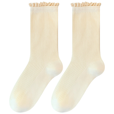 moremoli花边堆堆袜甜美中筒袜棉