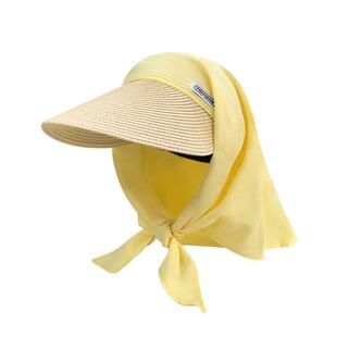 防晒头巾遮阳帽女款夏季海边度假风草编空顶帽户外骑车防晒太阳帽