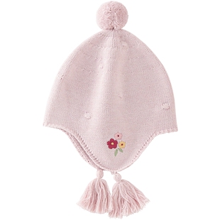 乖奇熊女宝宝秋冬季针织护耳帽婴幼儿童外出防风保暖毛线包头帽子