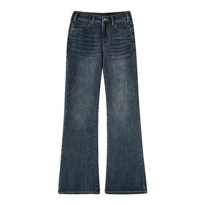 拉夏贝尔加绒加厚微喇牛仔裤女冬