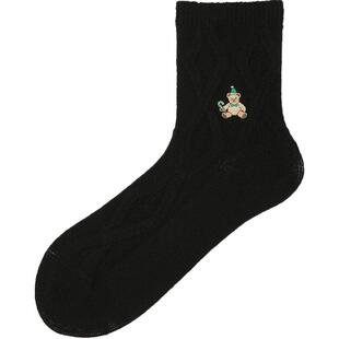 Tabio泰迪熊袜子女秋冬高弹透气百搭可爱ins中筒袜日系女袜红袜子