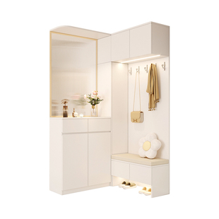 现代简约入户转角玄关柜隔断柜一体玻璃屏风客厅鞋柜带坐凳置物柜