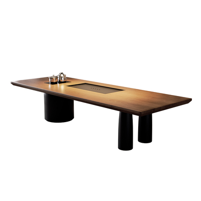 宋代美学实木茶桌椅组合一桌五椅新中式大板桌办公室客厅家用茶台