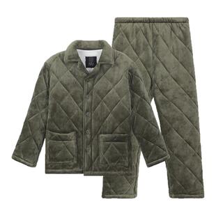 安莉芳旗下IVU男士米粒绒加厚翻领开衫睡衣宽松家居服套装ULY0202