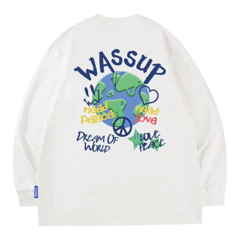 WASSUP星球涂鸦重磅长袖T恤情侣