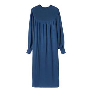 恒源祥春秋季长袖毛衣裙新款韩版纯色圆领针织连衣裙休闲打底裙子