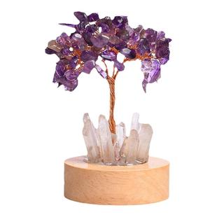 天然水晶碎石发财树小夜灯水晶单晶体家居装饰品卧室氛围灯摆件