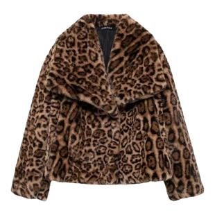 bgc斯拉夫风野性豹纹翻领环保皮草短款毛毛外套大衣辣妹保暖上衣