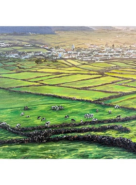 Halata北欧乡村梯田牧场奶牛农庄田野无框画餐厅卧室客厅装饰挂画