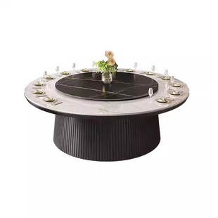 酒店餐桌大圆桌电动转盘家用圆形20人火锅电磁炉包厢岩板圆台简约