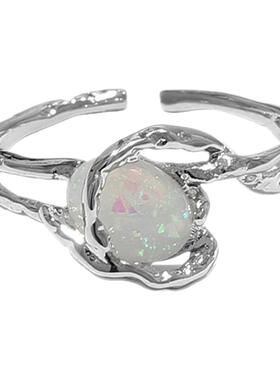 wind 不规则熔岩欧珀彩色锆石开口戒女可调节简约轻奢小众高级感