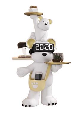 卡通亲子熊存钱罐时钟托盘摆件