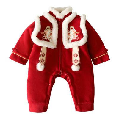 婴儿拜年服红色喜庆宝宝连体衣