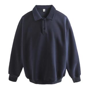 XAKA美式潮牌纯色POLO领卫衣男春秋重磅复古翻领宽松休闲长袖上衣