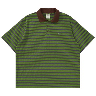 Mentmate 25SS 夏日森系牛油果绿条纹polo衫男 日系休闲短袖T恤衫