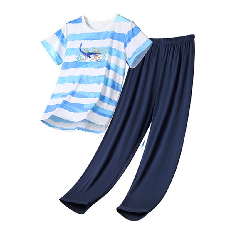 久岁伴男童睡衣儿童夏季薄款家居服中大童空调服新品短袖长裤套装