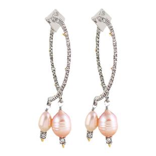 高级感鬼才设计耳环交叉珍珠耳扣轻奢气质耳圈新款爆款潮小众设计