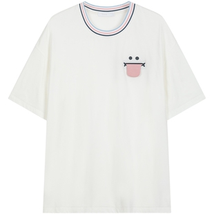 bosie伯喜2025年夏季新款撞色领趣味设计短袖T恤男情侣百搭体恤